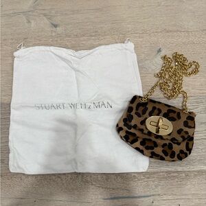 RARE Stuart Weitzman Brown Leopard Bag with Gold Chain